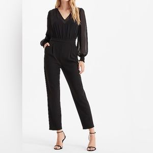 Chiffon V-Neck Long Sleeved Jumpsuit